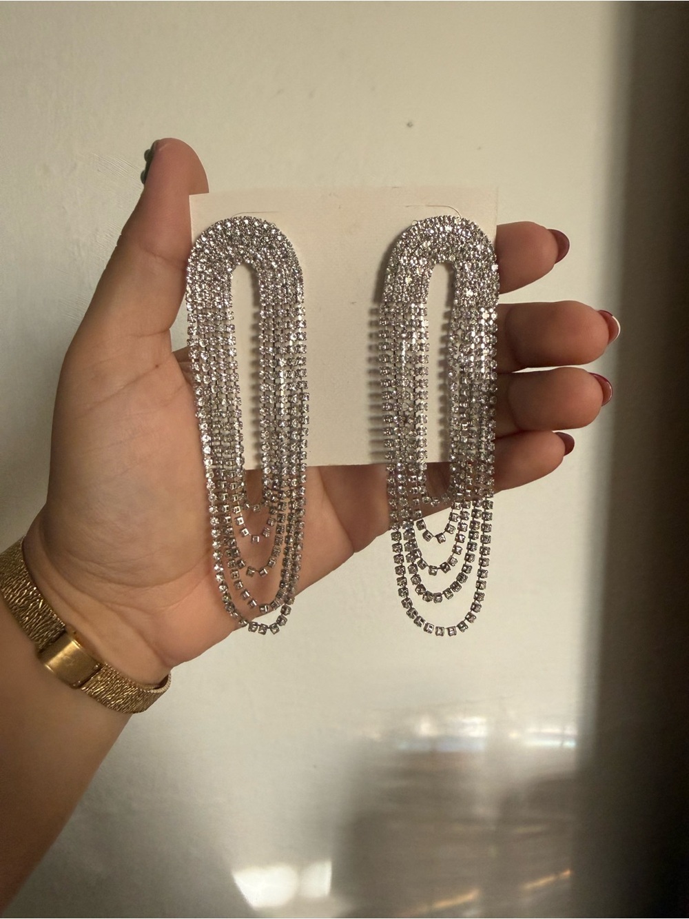 Silver Rhinestone Fringe Drop Earrings